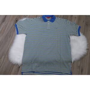 IZOD Striped Men's Large Cotton Polo Shirt w/ Embroidered IZ Logo - Blue Yellow